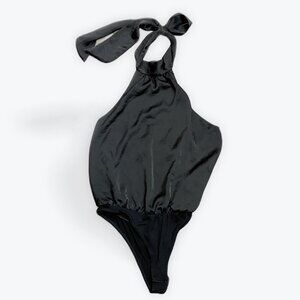 S - Black Tie Around Halter Bodysuit